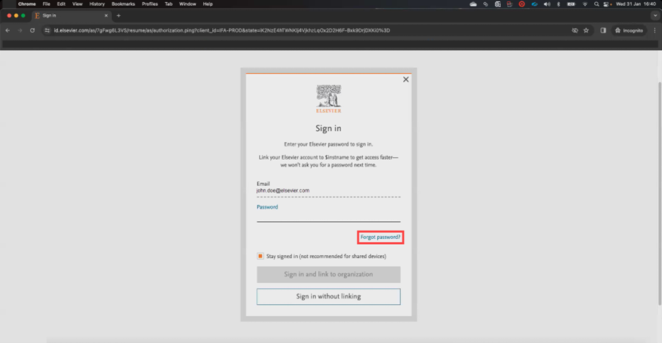 Screenshot of the Sign in pop-up window dialogue box